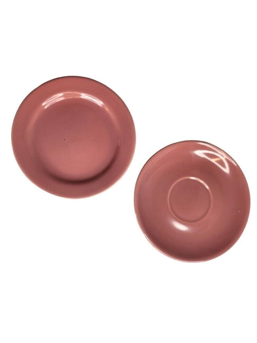 Set of 2 Pink Saucers Bauer Los Angeles USA Earthenware Ceramic Tea Cup Saucer a